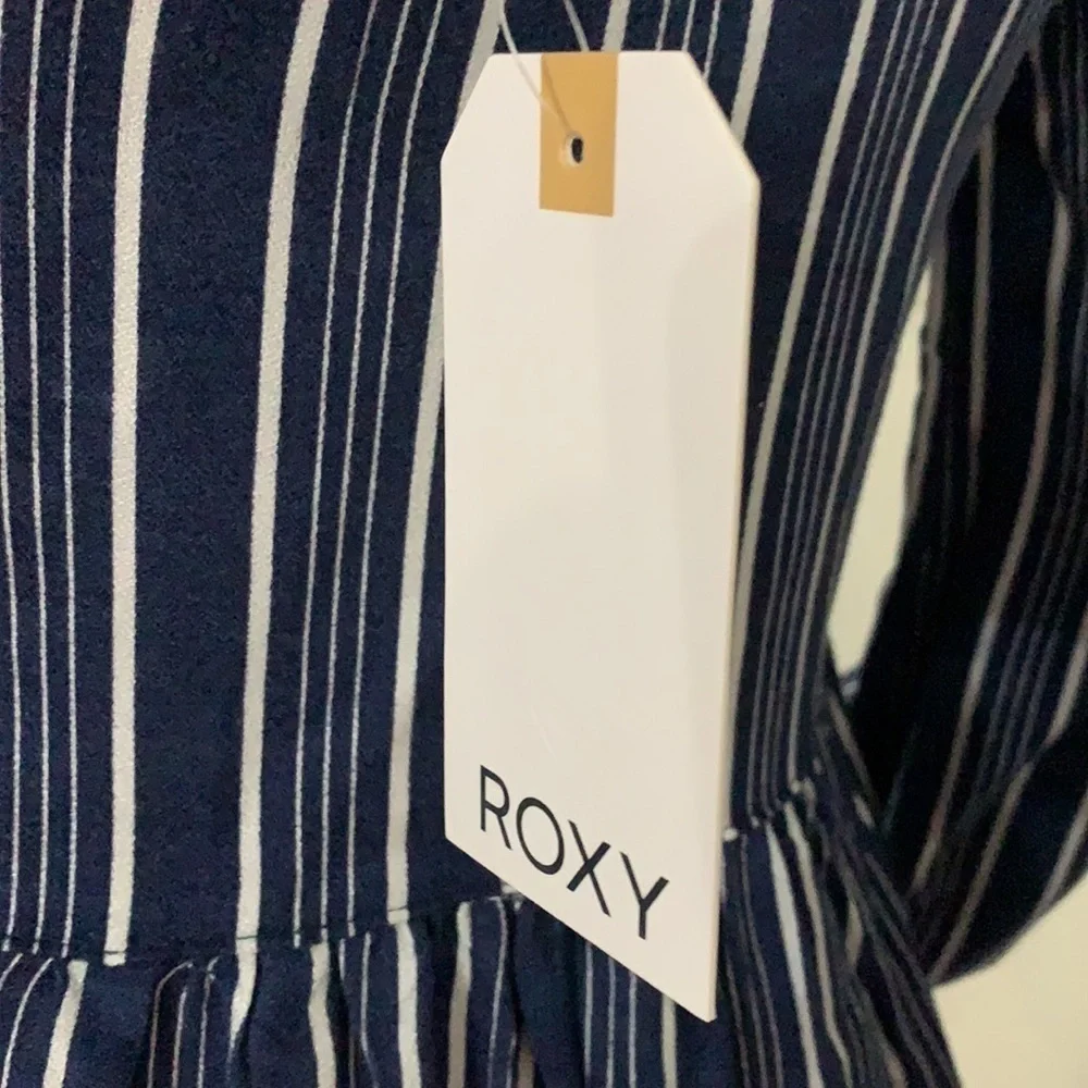Roxy Women's Highland Escape Horizontal Striped Long Sleeve Navy Skater Dress - Picture 10 of 11